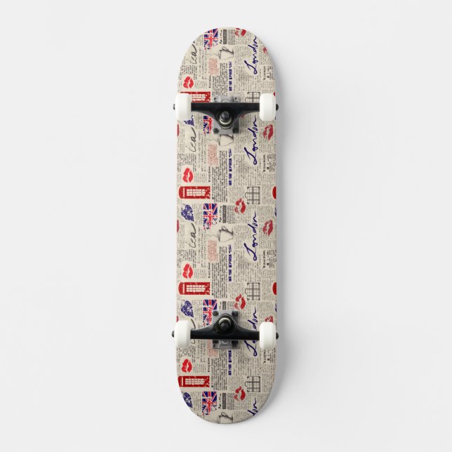 London Newspaper Pattern Skateboard (Front)