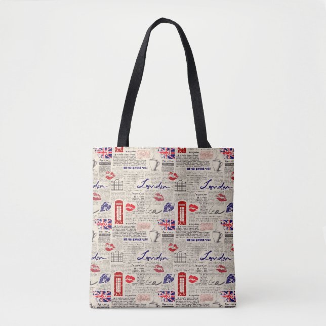 London Newspaper Pattern Tote Bag (Front)