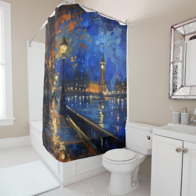 London Night Impressionism Shower Curtain (In Situ)