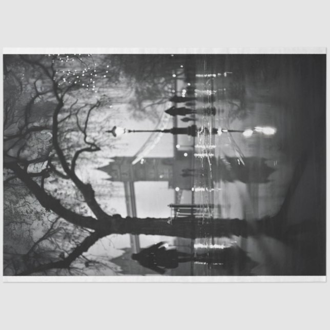 London Night Shot Street Black White Decoupage Tissue Paper (Front)