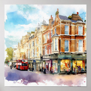 London- Notting Hill (B), Watercolor Poster
