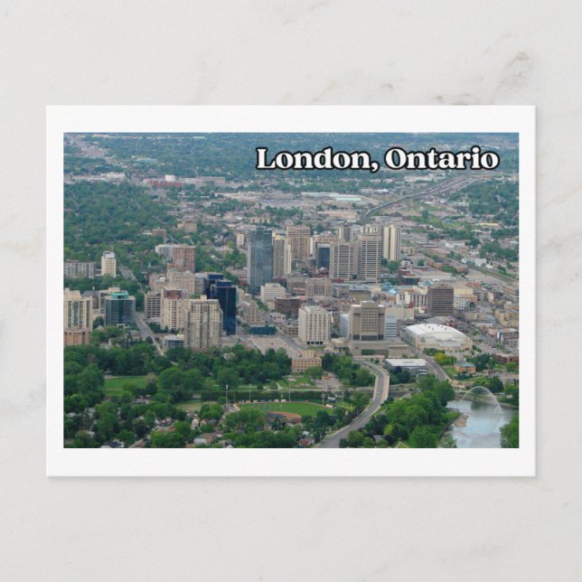 London Ontario Aerial Downtown View Postcard (Front)