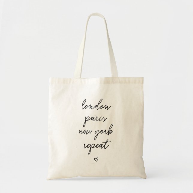 'London Paris New York Repeat' Shopping Tote Bag (Front)