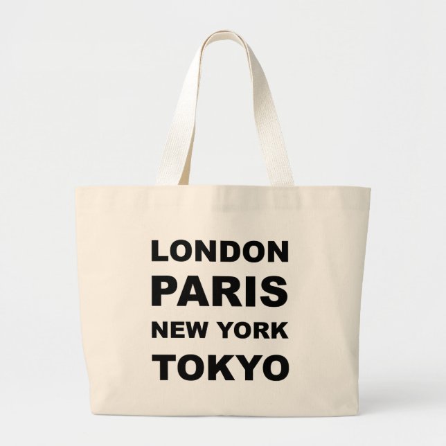London, Paris, New York, Tokyo. Large Tote Bag (Front)