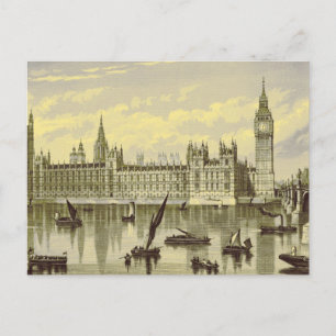 London Parliament Big Ben Thames Westminster 1800s Postcard