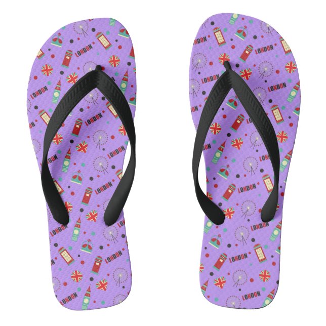 London Pattern with Purple Background Flip Flops (Footbed)