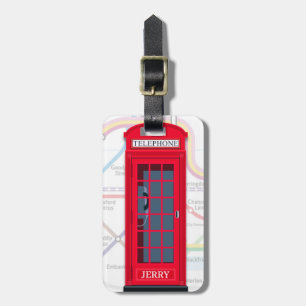 London Phone Booth with Tube Map Background Luggage Tag