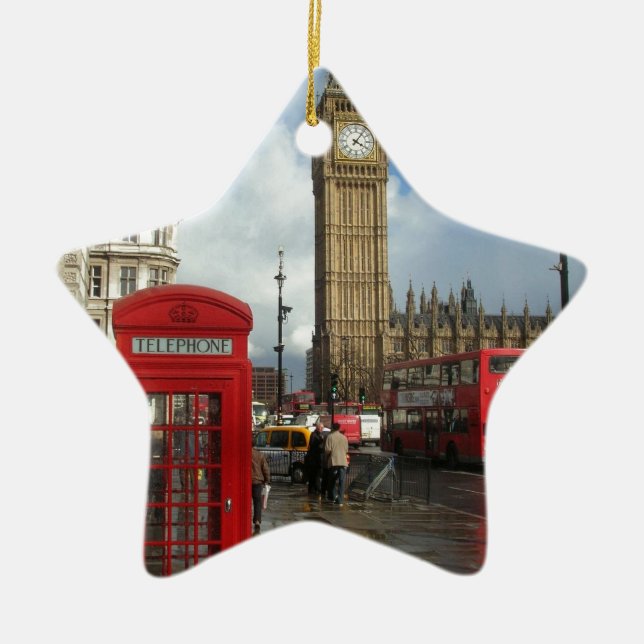 London Phone box & Big Ben (St.K) Ceramic Tree Decoration (Front)