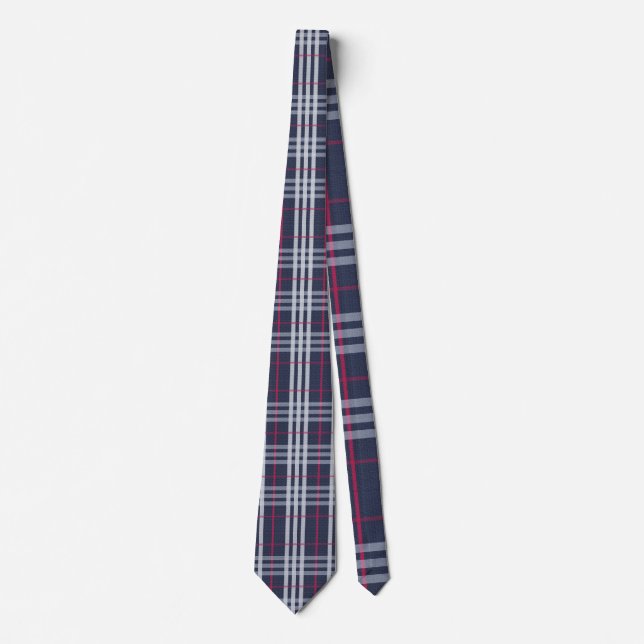 London Plaid Checked Navy Blue Tie (Front)