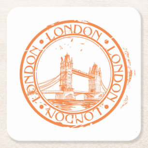 London Postage Cancellation Stamp Square Paper Coaster
