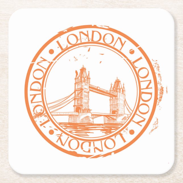 London Postage Cancellation Stamp Square Paper Coaster (Front)
