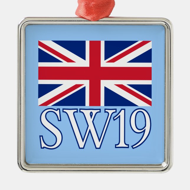 London Postcode SW19 with Union Jack Metal Tree Decoration (Front)