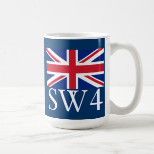 London Postcode SW4 with Union Jack Coffee Mug