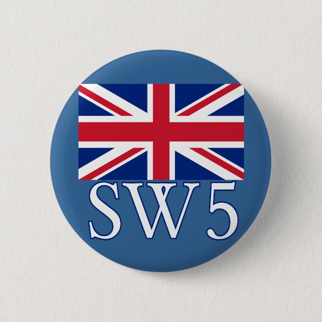 London Postcode SW5 with Union Jack 6 Cm Round Badge (Front)