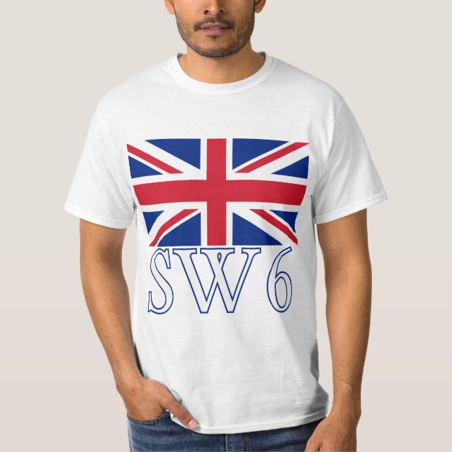 London Postcode SW6 with Union Jack T-Shirt (Front)
