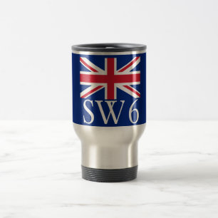 London Postcode SW6 with Union Jack Travel Mug