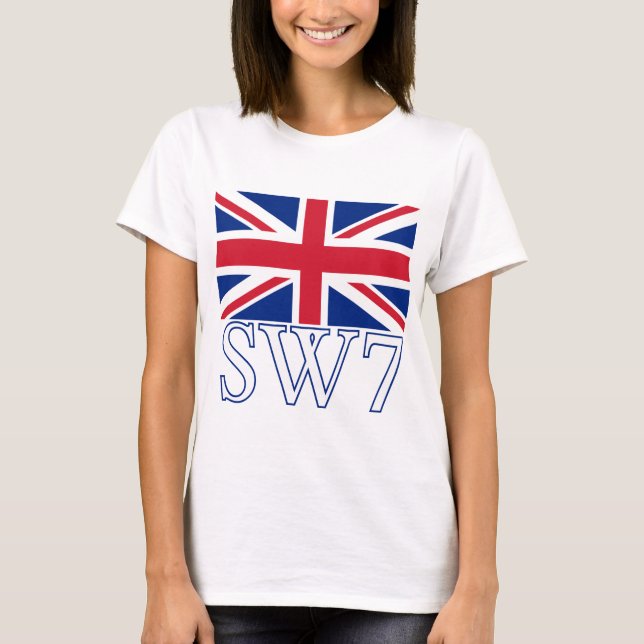 London Postcode SW7 with Union Jack T-Shirt (Front)