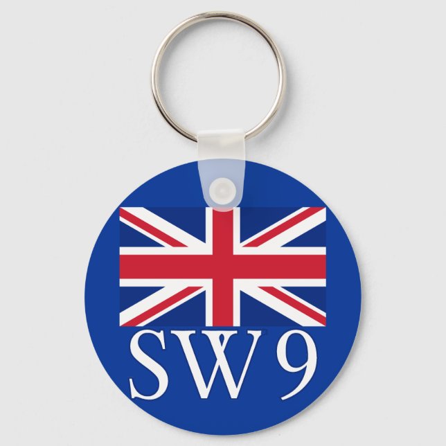 London Postcode SW9 with Union Jack Key Ring (Front)