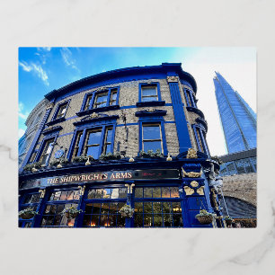 London Pub And Shard Foil Holiday Postcard