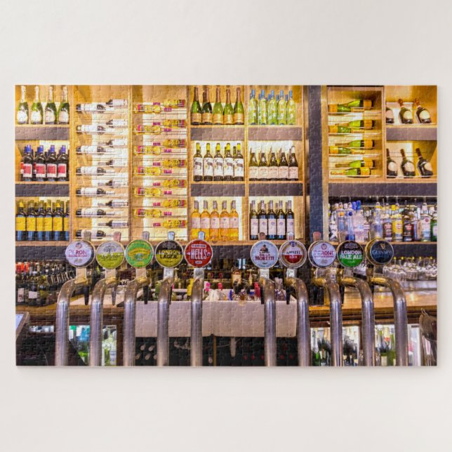 London pub, beer pumps and wine bottles, England, Jigsaw Puzzle (Horizontal)