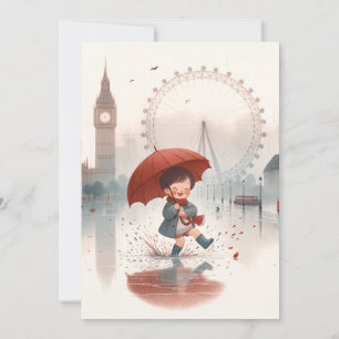 London Rain - Puddles and Umbrellas Holiday Card
