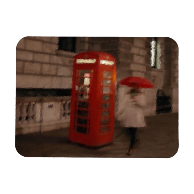 London - Rainy Day Phone Box - Umbrella Magnet (Horizontal)