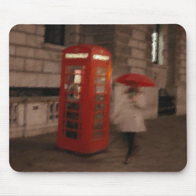 London Rainy Day Phone Box / Umbrella Mousepad (Front)