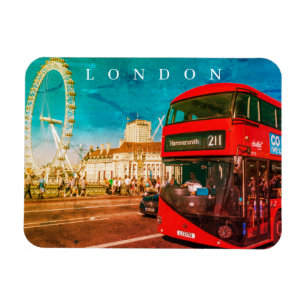 London red bus and London Eye view fridge magnet