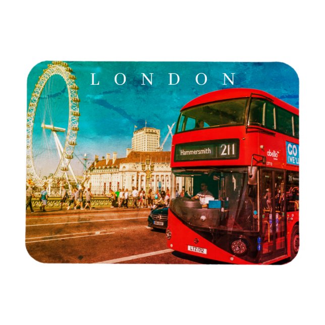 London red bus and London Eye view fridge magnet (Horizontal)