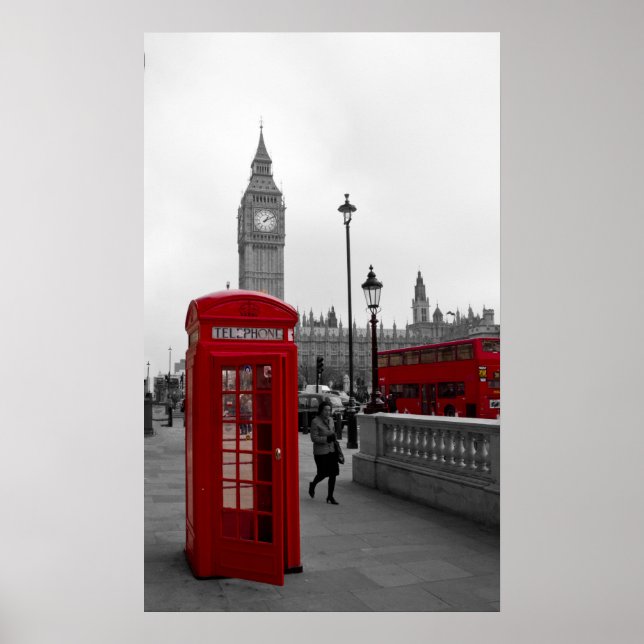 London Red bus Big Ben Telephone box Poster (Front)