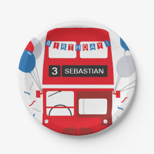 London Red Bus Birthday Personalised Paper Plate