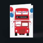 London Red Bus Personalised Age Birthday Card<br><div class="desc">This London red bus birthday greeting card can be personalised with an age,  name and internal message.</div>
