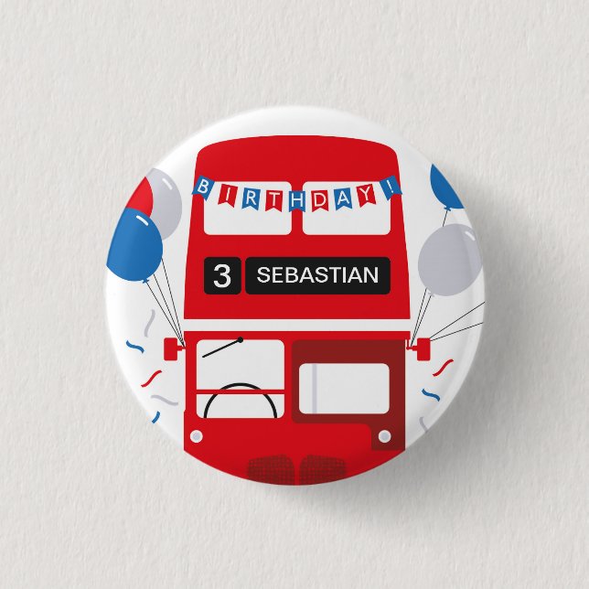 London Red Bus Personalised Birthday Badge (Front)