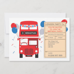 London Red Bus Personalised Birthday Party Invite