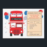 London Red Bus Personalised Birthday Party Invite<br><div class="desc">A fun kids party invite with a big red London bus, balloons and bunting that can be personalised with a child's name and age. Easily customise this birthday party invitation with your child's party details at no extra cost. This is part of a range of matching London bus themed party...</div>