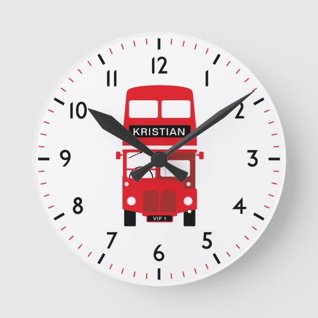 London Red Bus Personalised Numbered Clock (Front)