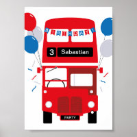 London Red Bus Personalised Party Poster