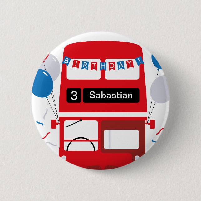 London Red Bus Personalised Party Poster 6 Cm Round Badge (Front)