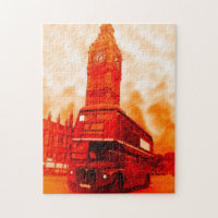London Red Bus & the Big Ben Art Travel