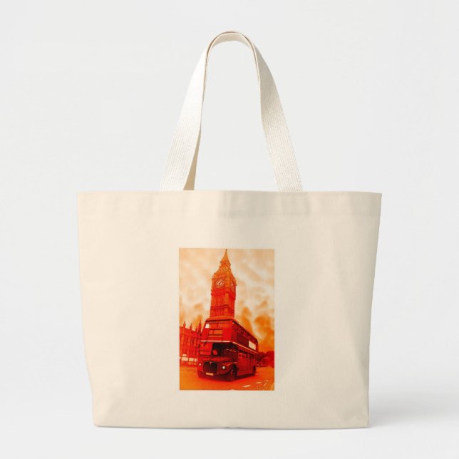 London Red Bus & the Big Ben Large Tote Bag (Front)