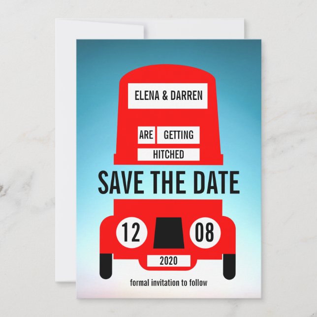 London Red Bus Wedding Save The Date (Front)