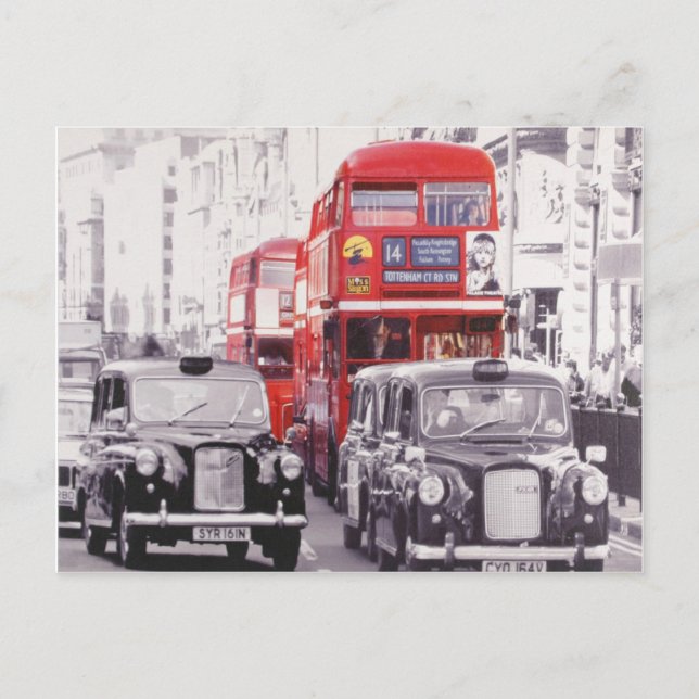 London, red buses and black cabs postcard (Front)