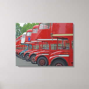 London red buses in a row view canvas print