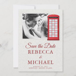 London Red Phone Box Photo Wedding Save the Date Invitation
