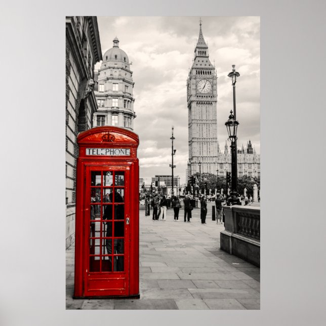 London Red Telephone Big Ben Landscape Poster (Front)