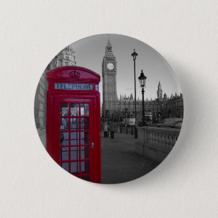 London Red Telephone box 6 Cm Round Badge