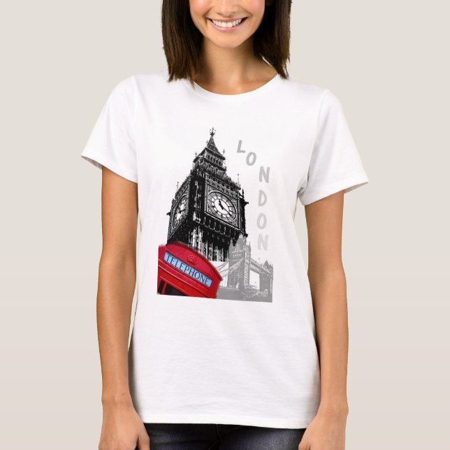 London Red Telephone Box Big Ben Clock Tower T-Shirt (Front)