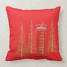 London Red Telephone Box Gold Trees Throw Pillow