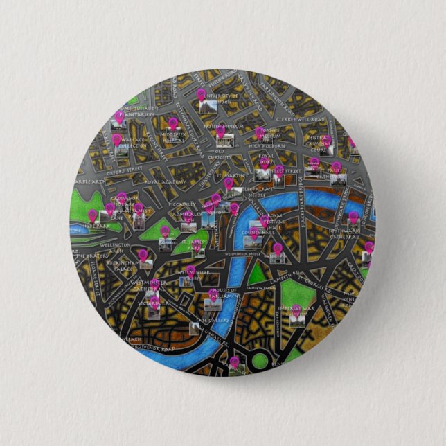 London Road Map 6 Cm Round Badge (Front)