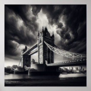 London’s Tower Bridge in Bold Monochrome Poster